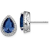 925 Sterling Silver Polished Created Sapphire and Cubic Zirconia Post Earrings 14x11mm Wide Stud Earring for Women