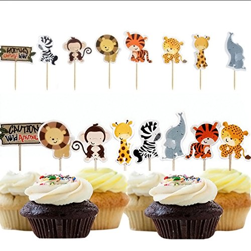 Wall of Dragon Gold Happy Gold Happy 24pcs Safari Jungle Animal Cupcake Toppers Picks Birthday Party Decoration Kids Baby Shower Boy Favors Cupcake Toppers GF504