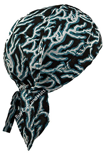 Electric Blue Black Lightning Bolt Doo Rag Head Wrap Cap Hair Bandanna