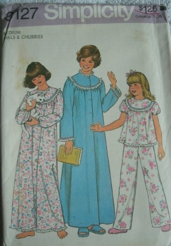 GIRLS AND CHUBBIES NIGHTGOWN, PAJAMAS & ROBE BREAST SIZE 27-28 1/2 INCHES VINTAGE 1977 SIMPLICITY PATTERN 8127