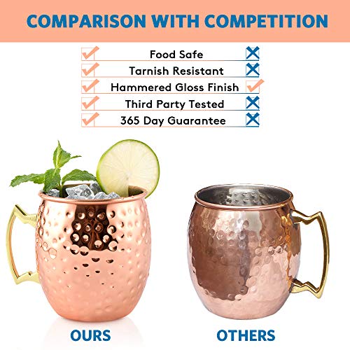 Yoassi Moscow Mule Becher, 4er Set Kupferbecher Mug Kupfer ink. 4 x Silkon Untersetzer, 4 x Strohhalme, 1 x Shotglas, 1 x Strohbürste Cocktailgläser Geschenk für Bar, Party, Hausparty – Bild 4
