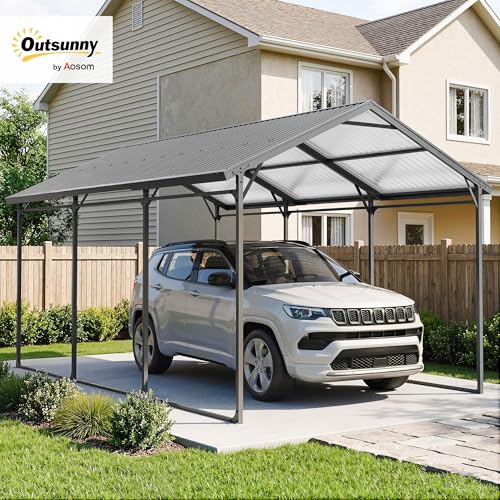 Outsunny 10 x 15FT Metal Carport, Heavy-Duty Carport Canopy with Reinforced Galvanized Steel Frame & Roof, All-Weather Protection Outdoor Garage for Truck Boat Tractor RV