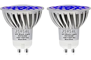 JSVSAL LED Black Lights Bulb 6W Blacklight MR16 GU10 Base, AC 100-130V, UVA Level 395-400nm, Glow in The Dark for Blacklights Party, Body Paint, Fluorescent Poster,Non-Dimmable,2-Pack