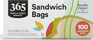 365 by Whole Foods Market, Sandwich Size Storage Bags, Double Zipper, 100 Count