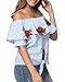 Romacci Women's Ruffle Off Shoulder Embroidered Floral Striped Tie Front Casual Crop T-shirt Top Blouses