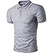 Cottory Men's Fashion Stripe Collar Pure Color Short Sleeve Polo T Shirt