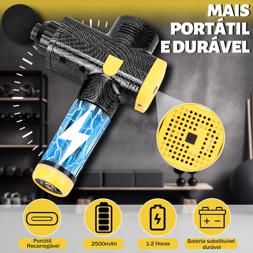 25 * 17CM, Pistola Massageadora, 6 Opções de Velocidade, com Case, com carregador de 100-240V, Pistola Massageadora Profissional, 6 Cabeças de Massagem, Massageador Muscular