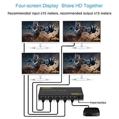 4K HDMI Splitter 1x4 - Verteiler Für 4 Monitore Im Spiegelmodus, Inkl. Netzteil