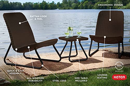 Keter Rio 3 Piece Resin Wicker Patio Furniture Set with Side Table and ...
