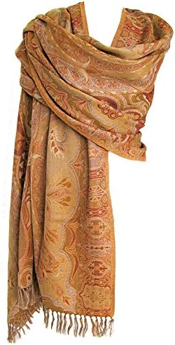 Desiree Paisley Merino Wool Shawl Wrap Throw Gold Brown