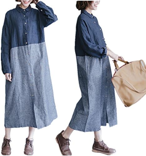 Amazon レディース ロングシャツ デニム シャツ シャツワンピ ストライプ 長袖 綿麻 ゆったり ワンピース チュニック 通販