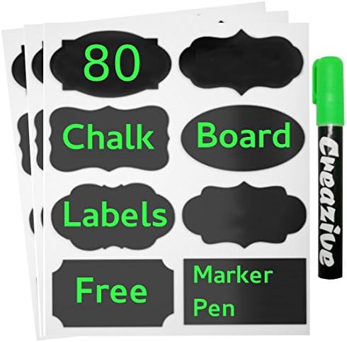 Chalkboard Labels - 80 Premium Removale Chalk Stickers with Chalk Marker Set - Large Size for Jars, Tins, Bottles, Bins, Pantry Storage - Best for Home, Office, Crafts by Creazive