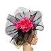 YSJOY Vintage Veil Mesh Feather Big Curl up Kentucky Hat Simulation Flower Bridal Shower Hat Wedding Cocktail Tea Party Hat Church Derby Hat Black