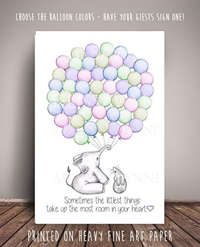 Elephant & Bunny Baby Shower Guest Book Alternative, Nursery Art Print, Balloon Guest Book, Choose your colors, ships within 5 Business Days - EBBT-S<3 M3