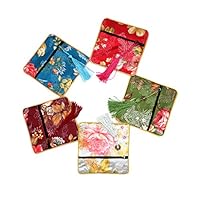 Outman 5 Pcs Chinese Silk Brocade Embroidered Jewelry Pouch Bag Coin Purses Gift Bag Zipper Pocket (Color 3)