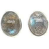 Natural Blue Labradorite 925 Sterling Silver Earrings 8mm