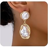 Chunky Gold Baroque Pearl Dangle Earrings for Women Vintage Pearl Statement Drop Earrings Statement Irregular Pearls Dangling Earring Jewelry Gifts