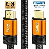 IBRA Orange HDMI Cable 6ft - UHD HDMI 2.0 (4K@60Hz) Ready -18Gbps-28AWG Braided Cord -Gold Plated Connectors -Ethernet, Audio Return -Video 4K 2160p,HD 1080p,3D -Xbox Playstation PS3 PS4 PC Apple TV