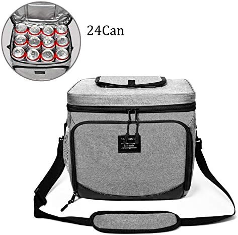 FHEAL 21-Can Large Insulated Lunch Box Thermal Lunch Bag for Men/Women,Soft Warmer Bag with Adjustable Shoulder Strap&Cutlery Pocket(6 Slots), Travel/Hiking/Beach(Grey,15L)