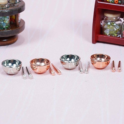 Zeroyoyo 1:12 Miniature Food Play House Mini Bowls and Chopsticks Dollhouse Kitchen Decoration Accessories Silvery - Thumbnail 5