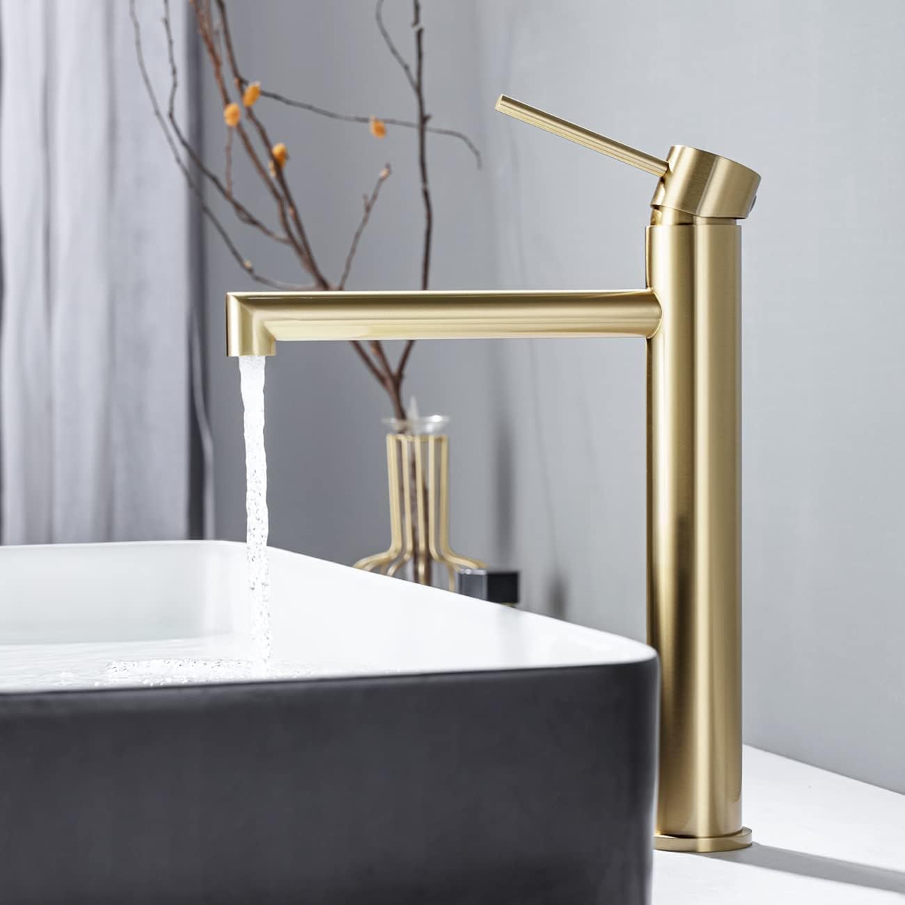 ONECE Washbasin Tap High with Spout Height 204 mm, Tap Countertop Washbasin, Bathroom Mixer Tap with Removable Bubbler, Brushed Gold โ image 1