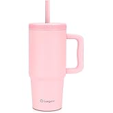 Luxgola Kids 24 oz Tumbler with Handle, Leak-Proof Screw-On Lid with Removable Silicone Straw, Spill Proof, Reusable Stainless Steel Insulated Water Bottle, Gift for Boys Girls Adults, Pink