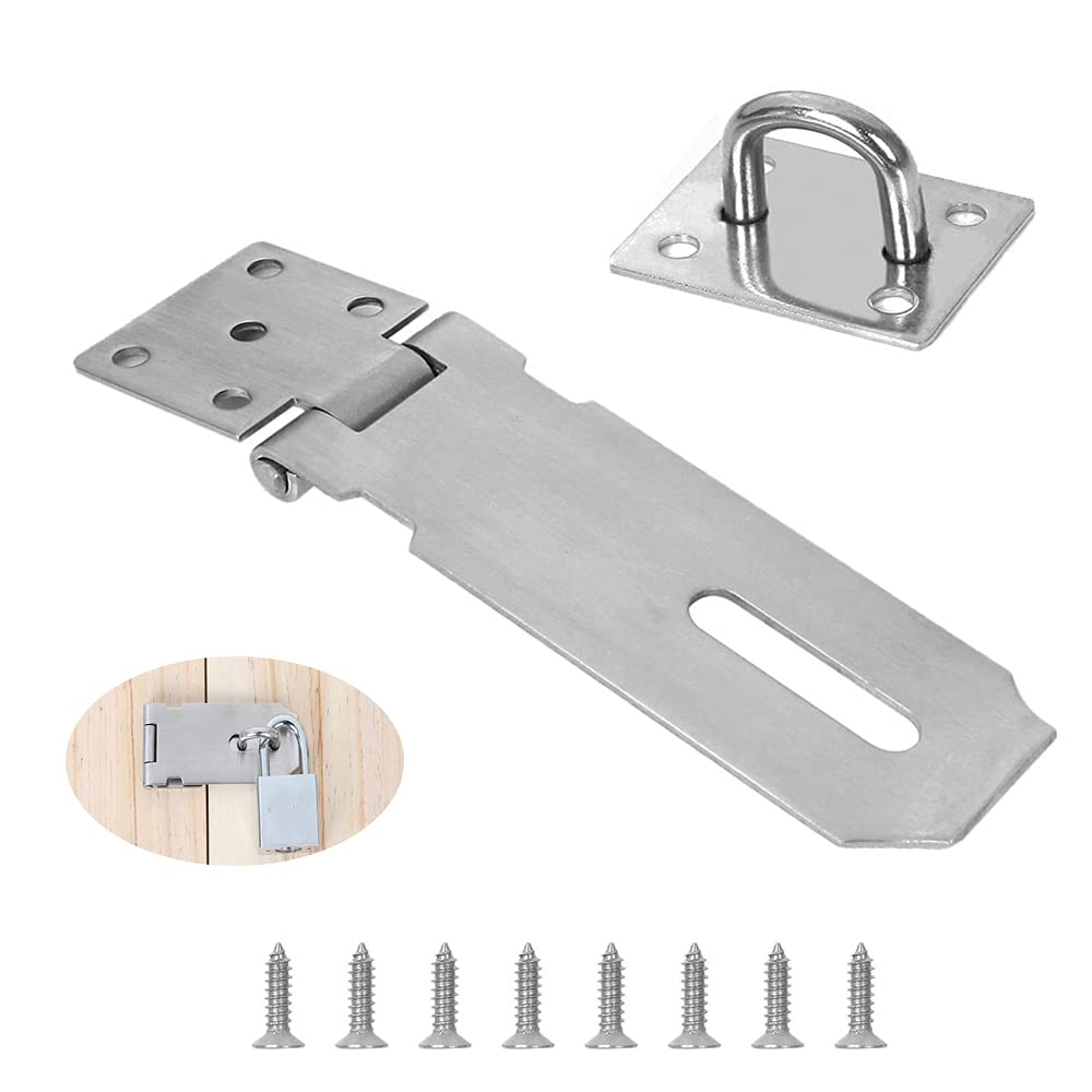 TSKDKIT Padlock Hasp Stainless Steel Garage Door Padlock Hasp Heavy Duty Outdoor Lock Latch Clasp Silver Hasp Lock Latch for Door, Cabinet, Drawer, Cupboard and Box