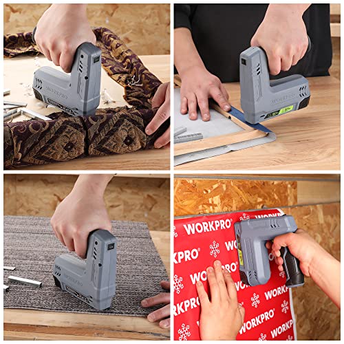 WORKPRO - Cordless Stapler (3.6V, 2000mAh, 2000 Staples, 2 in 1 Multifunction Stapler, Compatible with Type 53 Nails and Staples 8 for DIY Furniture Projects, Woodworking (Grey) | Multifunction Stapler Compatible with Nails and Staples Type 53/8 for DIY, Furniture and Carpentry