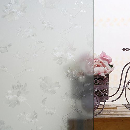 Window Vinyl Privacy Film, Glue free 3D Hibisci Floral Static Decorative Frosted House Office Window Films privacy kitchen curtains for Glass （23.6" x 78.7"）
