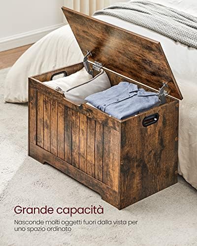Cassapanca Contenitore, Panchina da Ingresso con 2 Cerniere di Sicurezza, Stile Rustico, 40 x 76 x 48 cm, per Ingresso, Camera da Letto, Soggiorno, Marrone Vintage LHS011T01