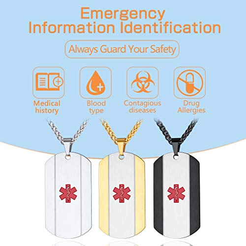 Supcare Tag Necklace Pendant Personalized Free Engraving Medical Alert ID Jewelry Stainless Steel for Women/Men/Children, Custom Engraved Medical Emergency Identification Dog Tag Necklace Jewelry - Thumbnail 3