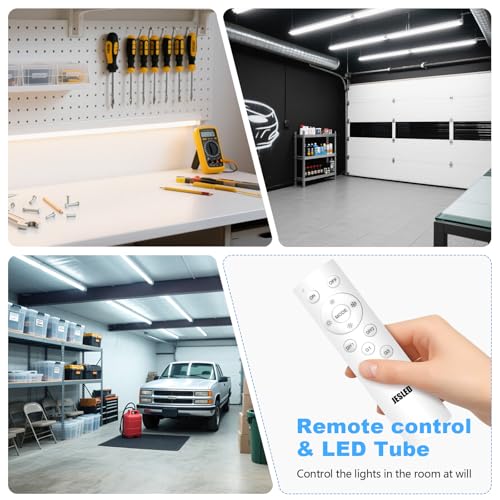 JESLED T8 T12 LED Tube Light Bulbs 4FT with Remote, Type B, 3200LM, 24W, Dimmable 4 Foot Fluorescent Tube Replacement, 3000K-6500K Adjustable Color Temperature, Ballast Bypass, Dual-Ended, ETL, 4-Pack
