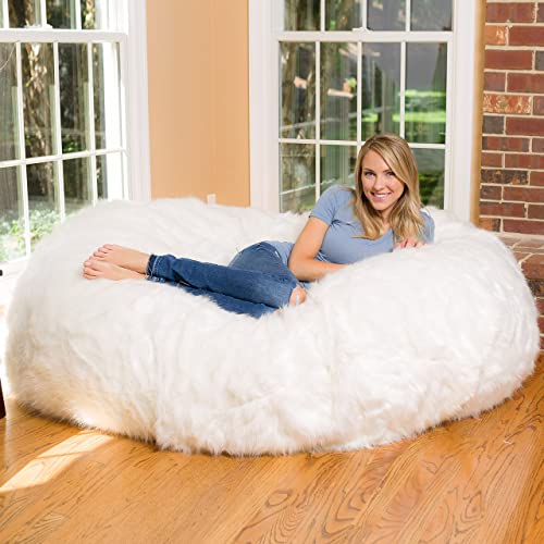 Comfy Sacks Memory Foam Bean Bag Chair, White Furry Pricepulse