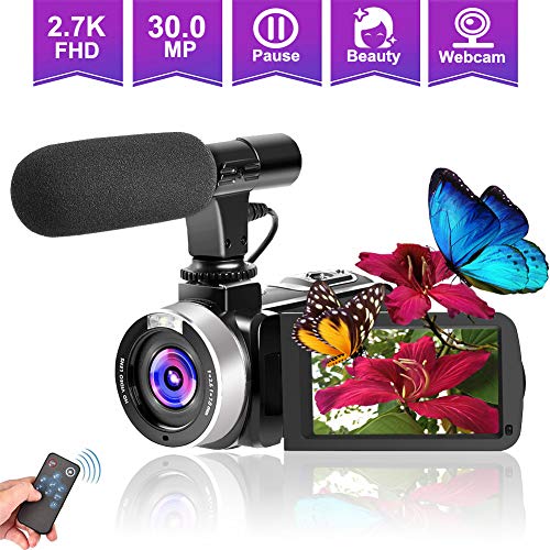 Camcorders Video Camera, Vlogging Camera for YouTube 2.7K Full HD 30MP 18X Digital Zoom Camcorder with Microphone 3.0 Inch IPS Touch Screen 