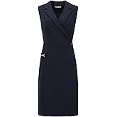 Hobemty Women's Sleeveless Pencil Dress Notched Lapel Faux Wrap 2025 Formal Business Work Dresses