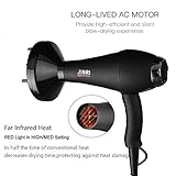 Jinri Salon Grade Professional Hair Dryer 1875W AC Motor Negative Ionic Ceramic Far Infrared Blow Dryer With 2 Speed and 3 Heat Settings Cold Shot Button, Diffuser and Straightening Comb Pik(Black)