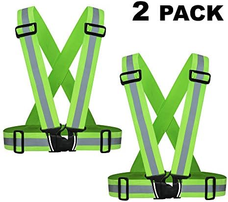 Reflective Vest Adjustable and Elastic High Visibility Reflective Gear for Adults and Kids Running Walking Jogging Cycling Motorcycle 2 Pack(Green)