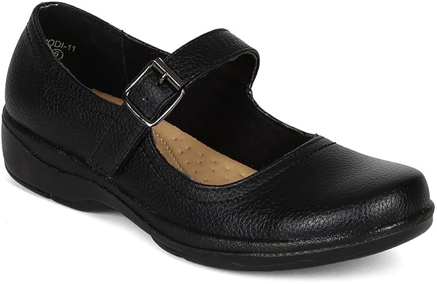 Amazon.com | REFRESH Women Textured Leatherette Mary Jane Velcro Buckle Work Loafer Flat CJ36 