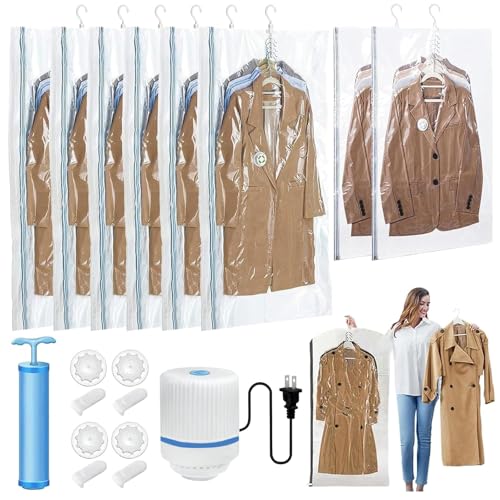 12 Pack Bolsas de Almacenamiento al Vacío Grande - Con Eléctrica Bomba, Bolsas al Vacio Ropa Reutilizables, Bolsas al Vacío Ropa de Colgantes para Colgar, Vacuum Storage Bags, Bolsa de Almacenamiento