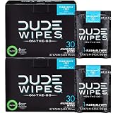 DUDE Wipes, Flushable Single Wipes For Travel, Unscented with Vitamin-E & Aloe, 100% Biodegradable, (30 Each, Pack of Two)
