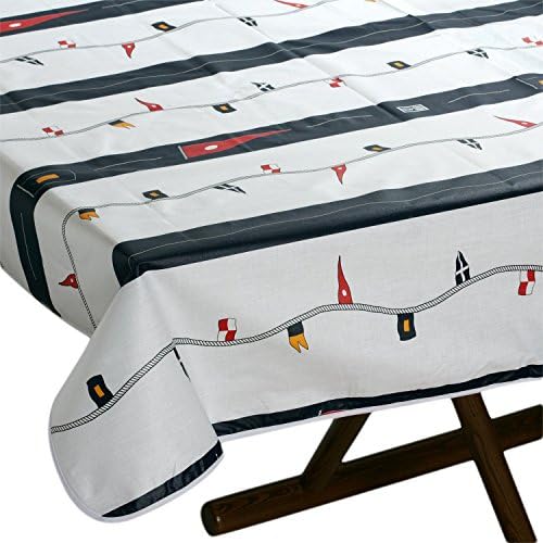 MB Coastal Designs 12402 Regata Nautical Plastic Tablecloth, White/Red/Yellow