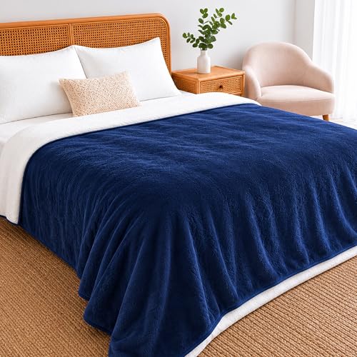 Twinzen Waterproof Dog Blanket 152x203cm Navy Blue - Reversible and Washable Dog Blanket - for Sofa and Bed - Sherpa