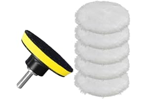 BDZMC 7PCS 3 Inch Wool Polishing Buffing Pad, Polisher Buffer Drill Attachment with Hook and Loop Back, M10 Drill Adapter, Car Buffing Wheel Pads for Waxing, Detailing, Polishing