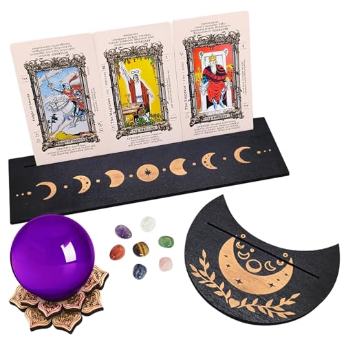 Knana 11Pcs Tarot Card Holder Set Wooden Tarot Card Stand Tarot Accessories with Amethyst Crystal Ball for Tarot Beginner