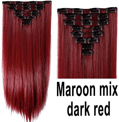 Sygrand(TM) Ombre Women Brazilian Straight Hair Extension 8 piece 18Clips Clip in on Full Head 26inch Long Light Pink Blue Purple