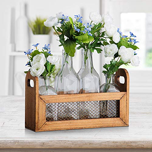 3 Flower+Vases+Wooden+Rack+Chicken