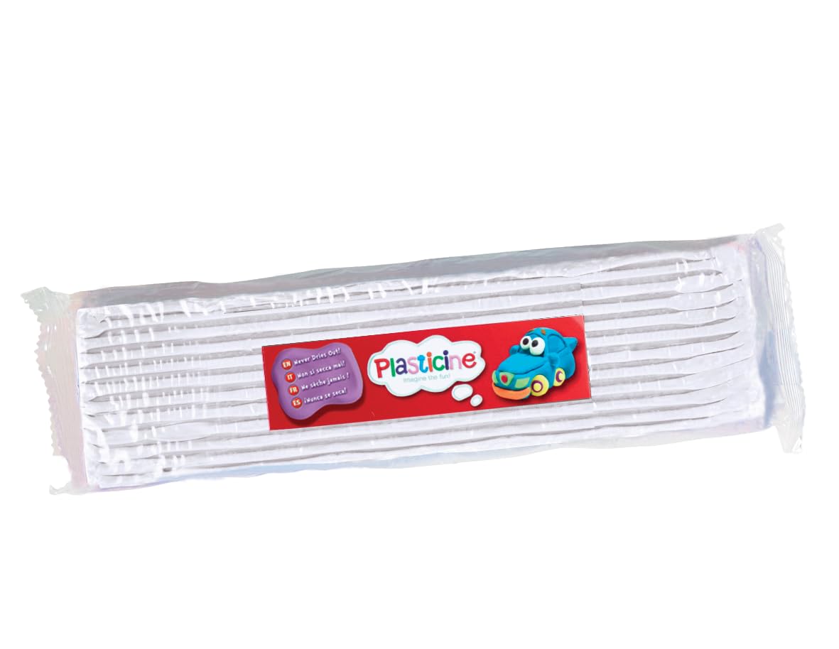 The Original Plasticine, One Colour Slab 400g - White, Modelling Clay for Professional Animators and Model Makers, Easy to Shape and Mould, Make Sculptures, Models and Stop-Motion Animations