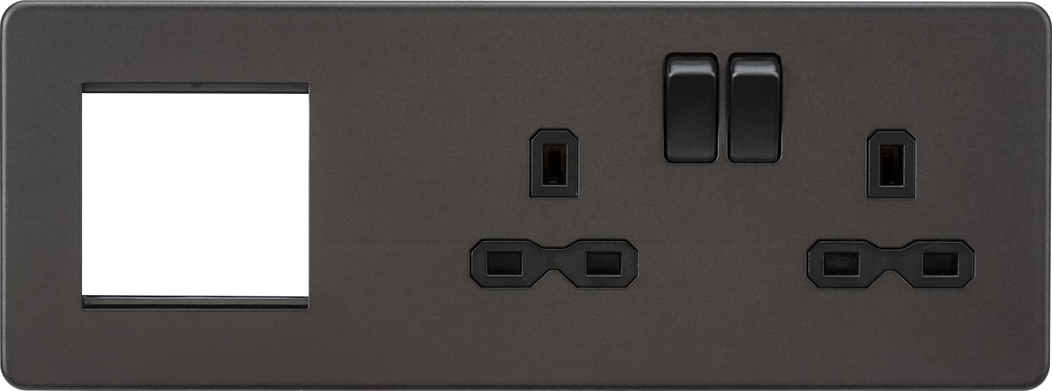Screwless 13A 2G DP Socket + 2G Modular Combination Plate - Smoked Bronze