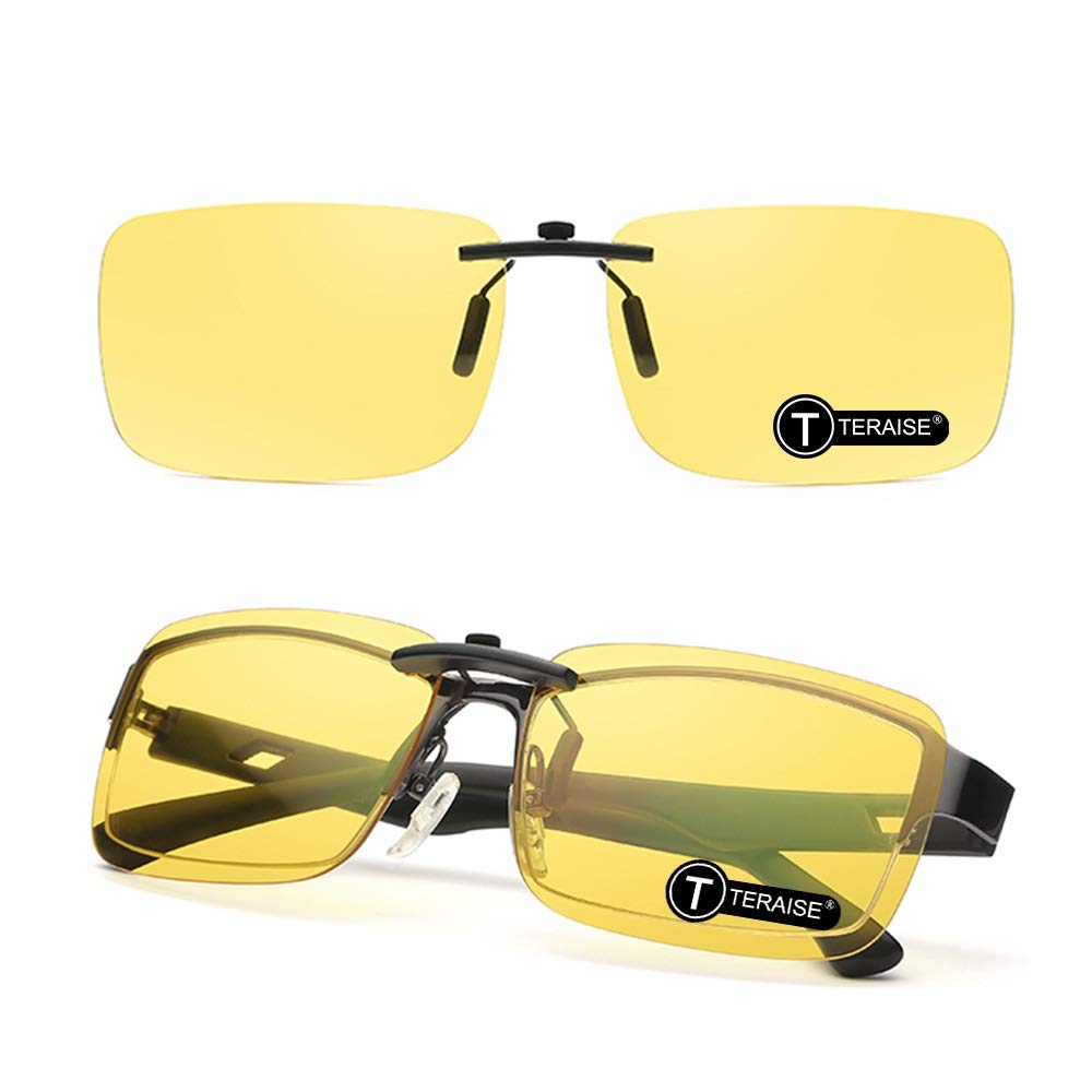 TERAISE Clip on Sunglasses for Men Women,Polarized Yellow Night Vision Glasses Clip On, UV400 Anti-Glare can Flip-Up,Lightweight for Driving Cycling Hiking Fit Over Prescription Glasses(Yellow-yellow)