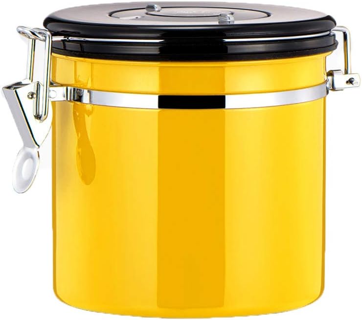 JDLP Stainless Steel Coffee Container with Valve Vacuum Storage Airtight Coffee Canister with Date Tracker for Roasted Coffee Beans Tea Nuts Powders,Yellow,S